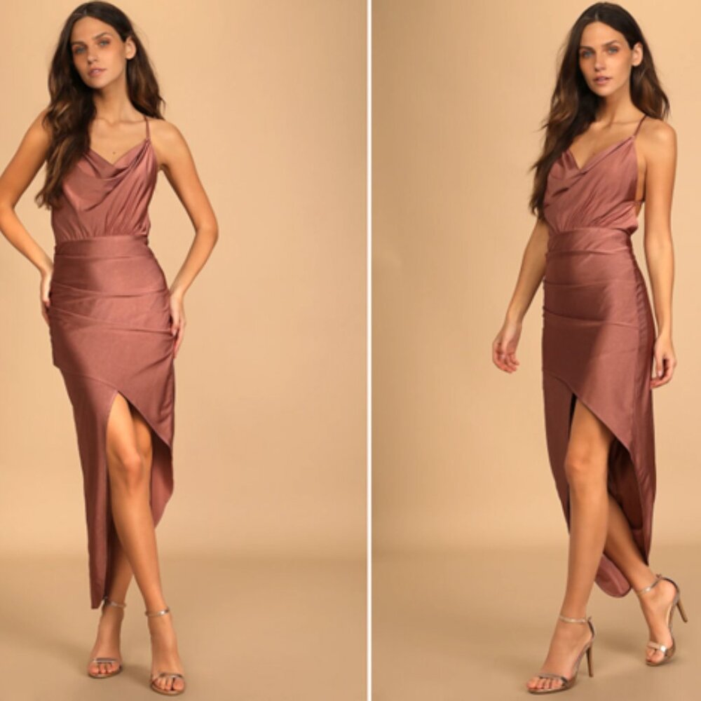 Mauve Pink Cowl Neck Asymmetrical Backless Bodycon Dress | Small | Lulus